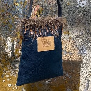 WN Zag Bag Shoulder Bag Purse with Fringe and Crystals